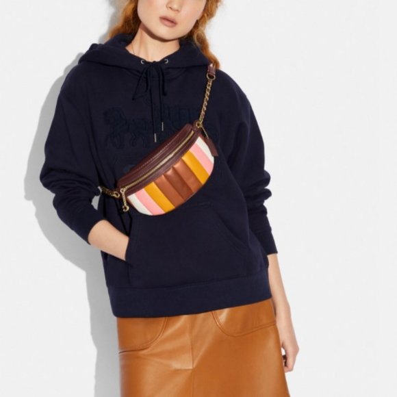 NWT Coach C6519 Quilt Chain Belt Bum Bag Fanny Pack Leather Brass/Wine Multi - Picture 4 of 7